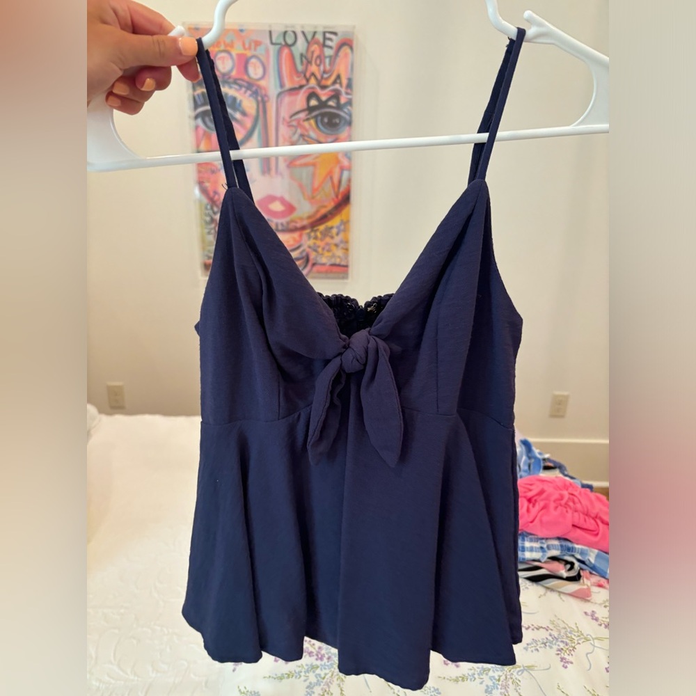 Navy tie top with flowy bottom!